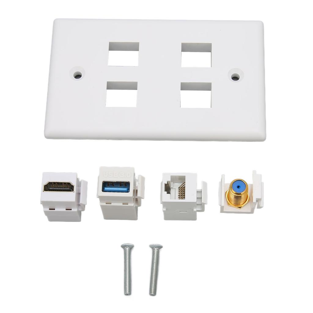 4 Port Wall Plate HD Multimedia Interface F Type USB3.0 Cat6 Home Wiring Faceplate for HDTV Projector Computer