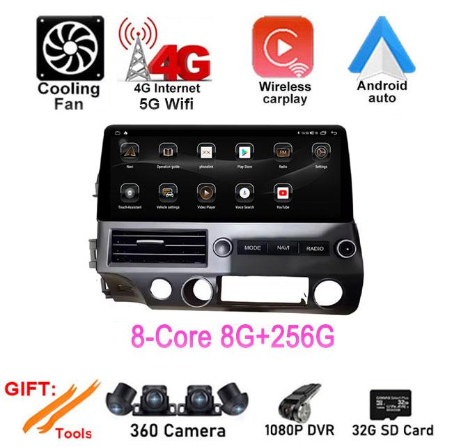 Android 14 For Honda Civic 2008-2011 12.3 Inch Car Player Multimedia Radio Stereo Auto GPS DSP Navigation Video