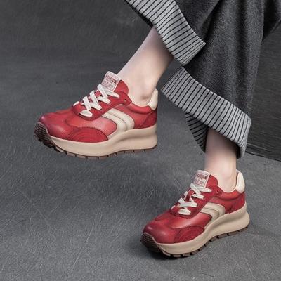 Sneakers Versatili in Vera Pelle Scarpe Sportive Casual Punta Rotonda Allacciate Scarpe Piatti da Donna