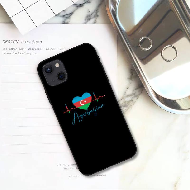 Azerbaijan Flag Phone Case For iPhone 11 12 Mini 13 14 15 Pro XS Max X Plus SE XR Shell