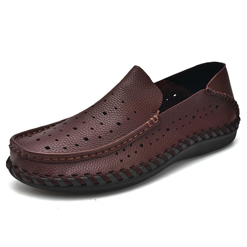 

Genuine Leather Shoes Men Loafers Handmade Casual Leather Shoes Moccasins Men Flats Shoes 48 коричневий