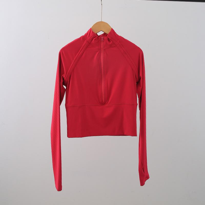 

Женский быстросохнущий топ для йоги на молнии до середины - Длинный рукав, приталенный крой, идеально подходит для фитнеса и бега осенью/зимой. Large