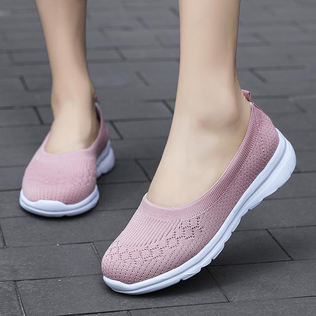 Sneakers Women Casual Shoes Light Breathable Mesh Tennis Summer Knitted Vulcanized Shoes Outdoor Slip -On Sock Shoes Plus Size
