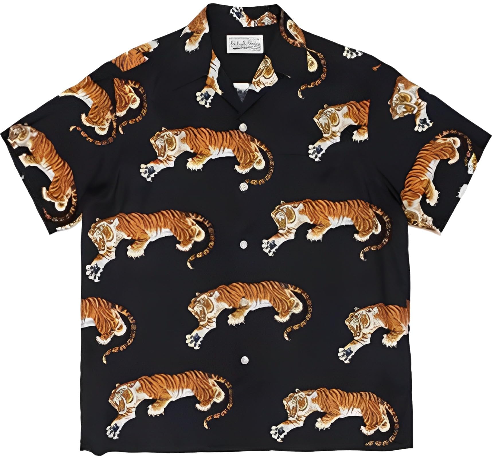 

Aspersio Рубашка с коротким рукавом с тигровым принтом в японско-американском стиле с открытым коротким воротником, мягкая черная, взрослая, с узором, с воротником, крутая, стильная, с принтом, весенне-летняя