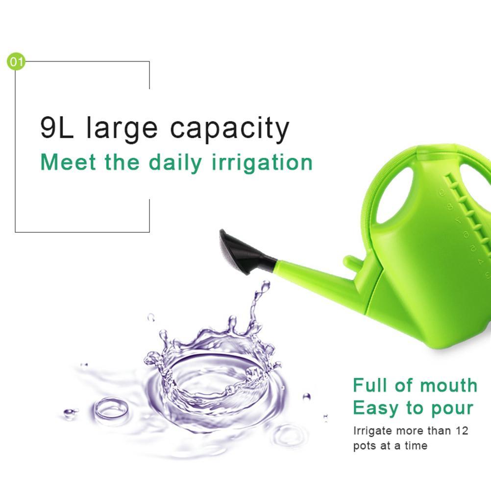 9L Large Capacity Plastic Watering Can Long Spout Thickened Garden Sprinkler for Plants Vegetables Green