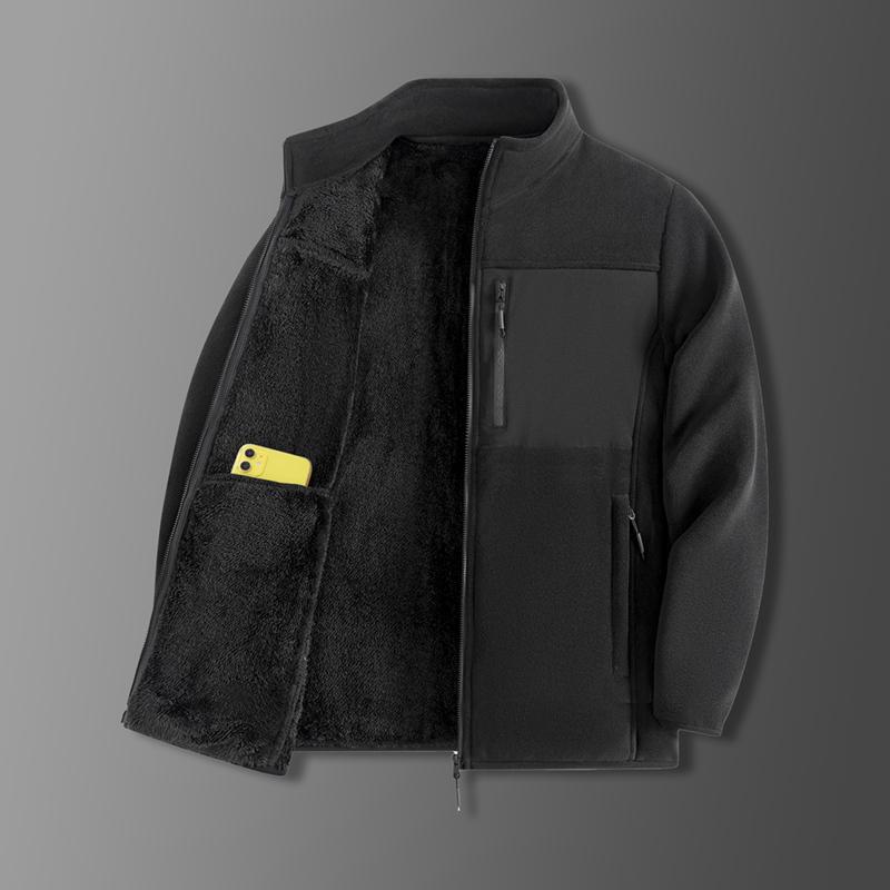 Men S Loose Fit Fleece Lined Stand Collar Jacket Casual Winter Coat