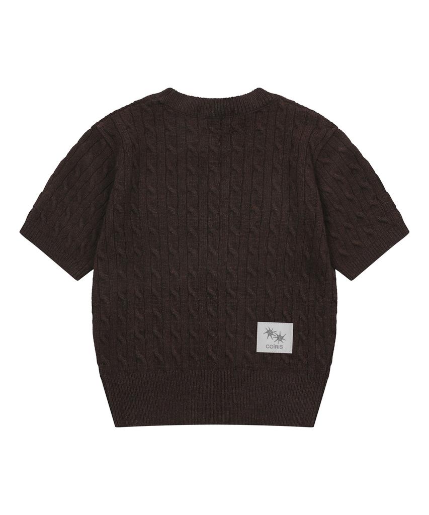 Koiliseu Celine Small Logo Short Sleeve Cable Knit (2 Colors)