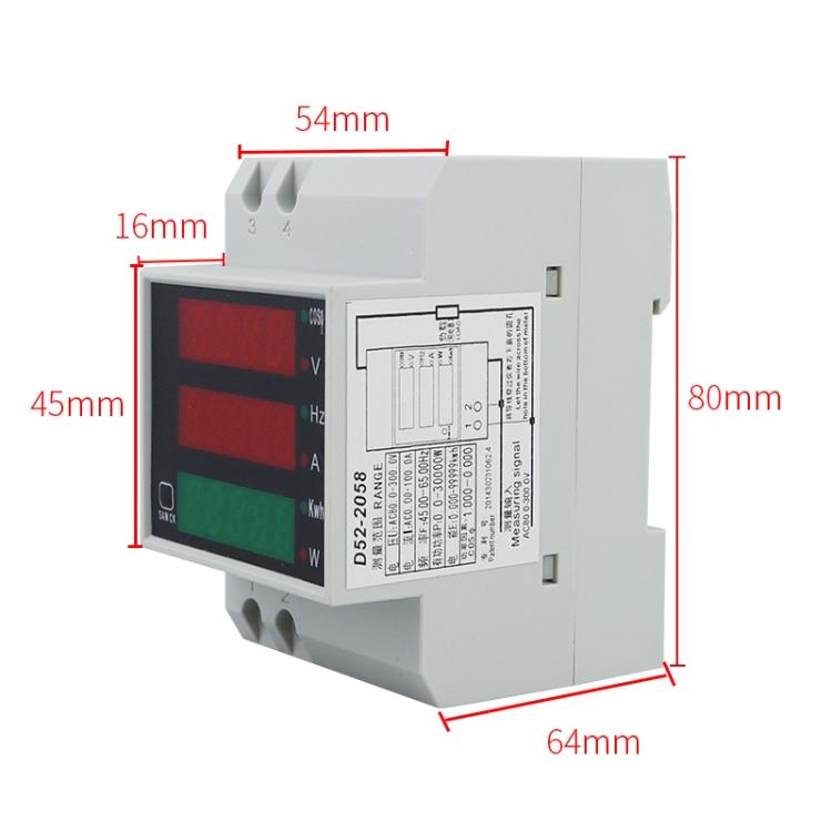 D52-2058 Wattmeter Din rail Volt Current Meter, Specification: AC80-300V Built-in CT