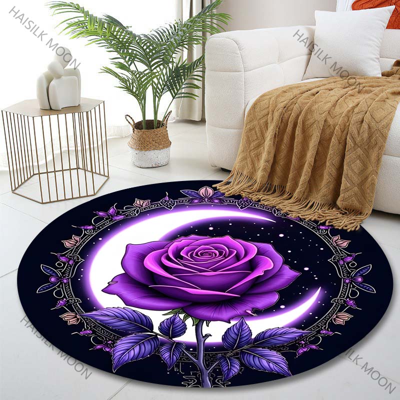 

Multiple sizes Purple rose with moon Print Round Carpet Living Room Bedroom Table Chair Sofa Decorative Carpet Luxury gifts Diameter -60cm