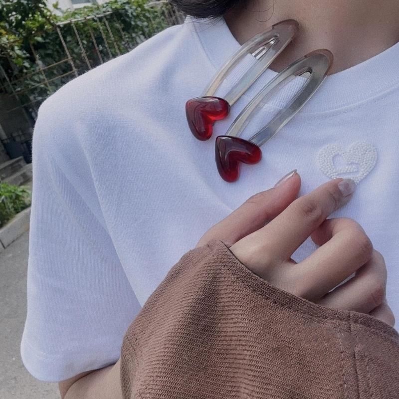 Lovely Cherry Red Heart Hair Pin Fashionable Hair Clip for Women and Girls Decorative Hair Decoration Fashion Headwear
