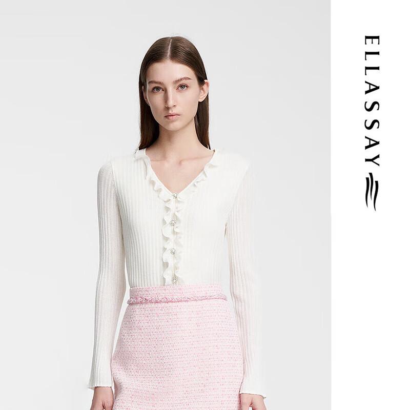 

ELLASSAY Women s French Ruffle Hem Wool Blend Sweater L