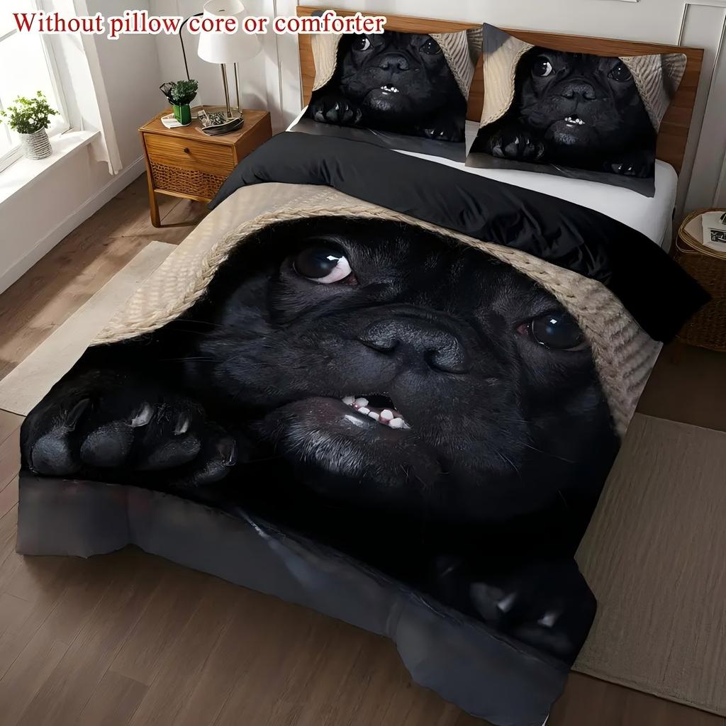 Cute Black Dog 3D Printed Bedding Set for Kids Teens Adults Animal Theme Duvet Cover Set Soft Polyester Home Quilt Cover set