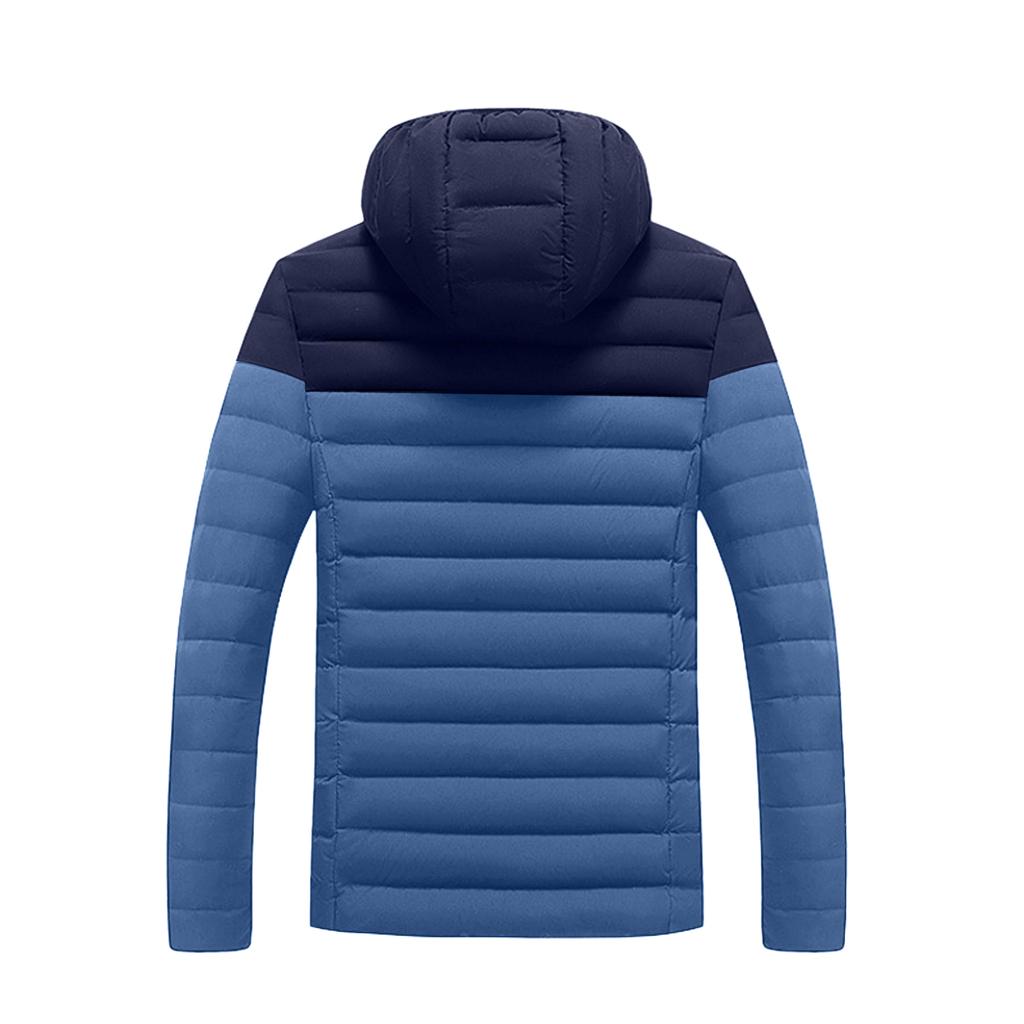 Men's Casual Color-blocked Hooded, Form-fitting Zipper Cotton Jacket, Men's Rib Pattern With Cotton Warmth Cotton Jacket