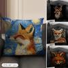 Cute Fox Cushion Cover Summer Breathable Linen Organic Fabric Double-Sided Printing Sofa Pillow Case Home Decor