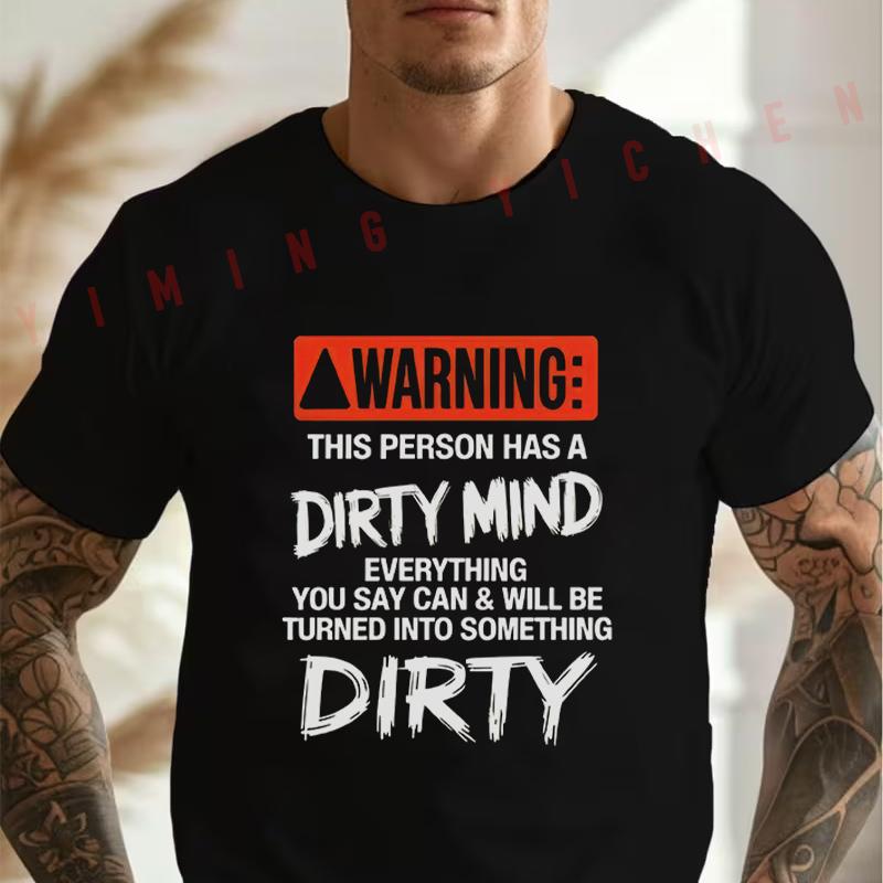 Men's Funny Warning Dirty Heart Graphic Motorcycle Casual O-neck Short Sleeve Tees