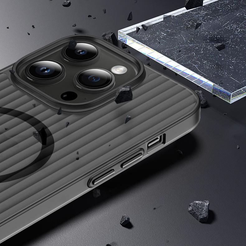 Skin Feel Corrugated Pattern for IPhone 16E Magnetic Phone Case for Apple 15promax Metal Button Protection Cover