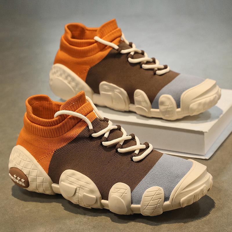 Vår Sommer Nye Sko for Menn Pustende Strikk Casual Sokkesko Blandede Farger Fritidssportssko Ungdom Slip-on Sneakers