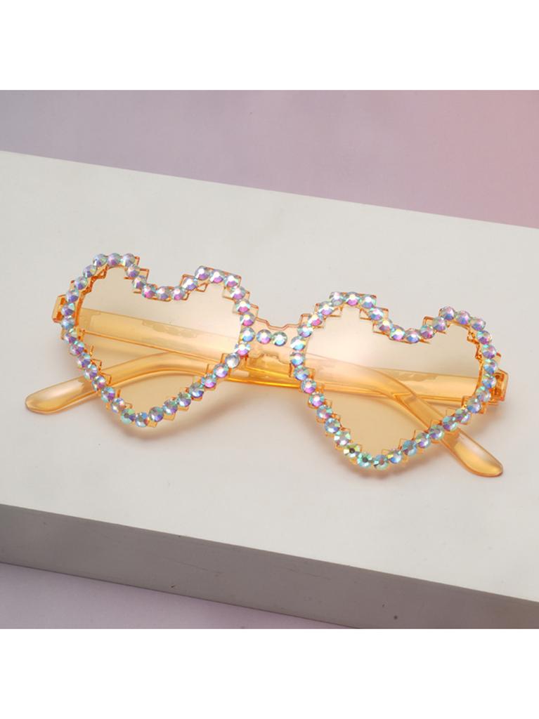Trendy Party Shades Rhinestone Heart Sunglasses for Women Gradient Tinted Lenses UV Protection for Festivals KJ188