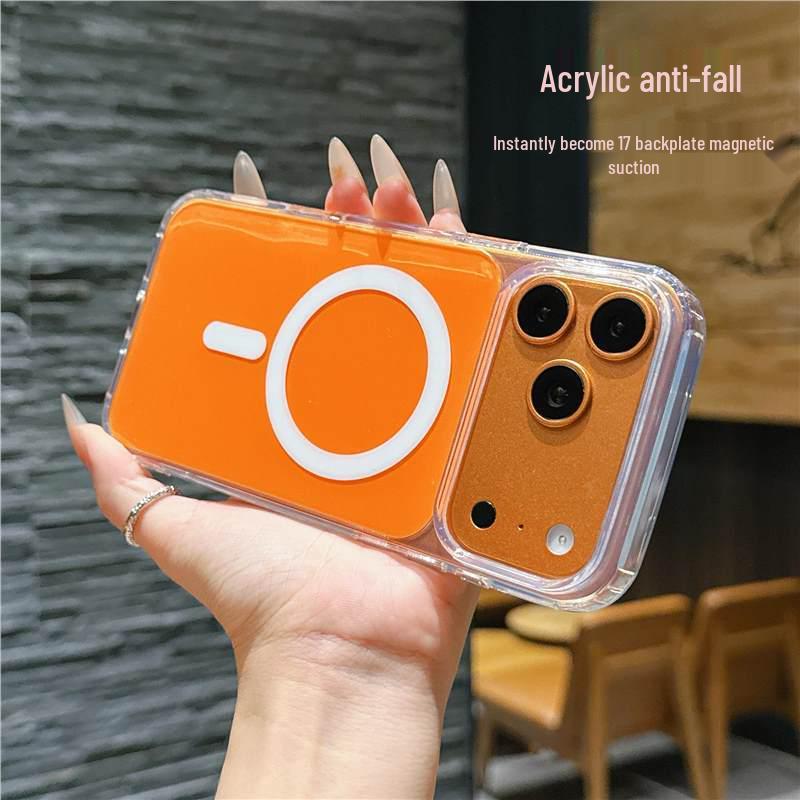 

Compatible with: Apple iPhone 16/17 Pro Max Official Magnetic Acrylic Anti-Drop Transparent Protective Case iPhone 17 оранжевый
