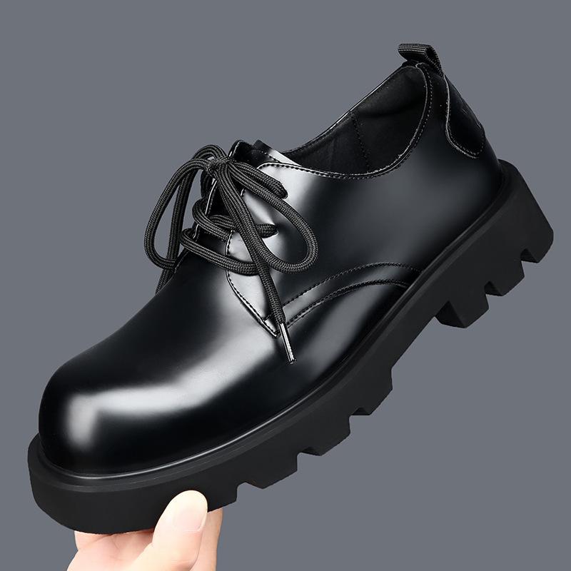 Black high-end Mickey Derby shoes men's platform heightening casual leather shoes spring breathable big head retro trendy shoes