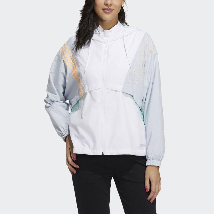 Adidas Neo Womens Color Block Logo Striped Embroidered Sports Hooded Jacket Women Jacket GT1880