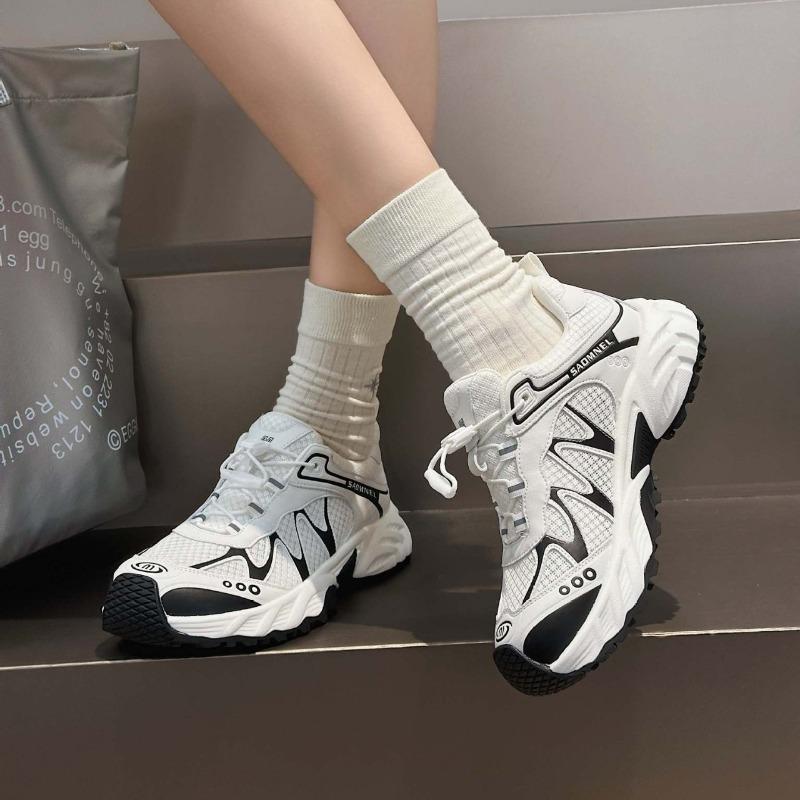 New summer thick-soled heightening shoes mesh breathable casual sports shoes female dad shoes leather versatile