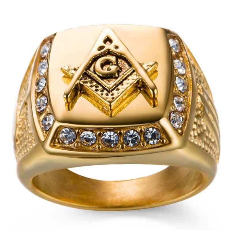 Masonic Fashion Rhinestone Symbol Ring Mens Ring Hip Hop Tide Jewelry Fashion