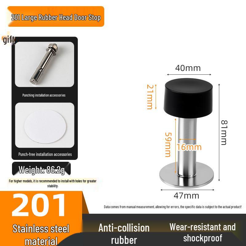 Stainless Steel Wall/Floor Mount Anti-Collision Door Stopper with Thickened Base