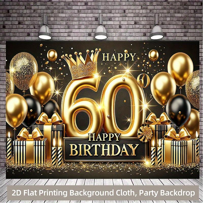 2D flach elegant schwarz und gold 60. Geburtstag Hintergrundbanner und Ballons Hochwertiger Druck Eventplaner Polyester