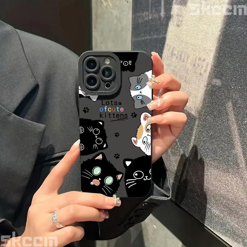 Cute Cartoon Cat Phone Case For iPhone 16 15 Pro Max Cases iPhone 11 12 13 14 Pro Max XS XR X 7 8 Plus Shockproof Soft Cover