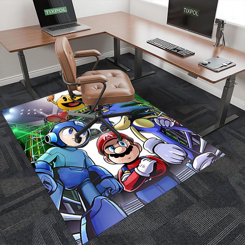 1pc Pac-Man, Mega Man, Sonic the Hedgehog & Mario Chair Mat, Office Rug - Non-Slip Carpet for Home Decor, Gaming Room, Living Room, Bedroom - Suitable
