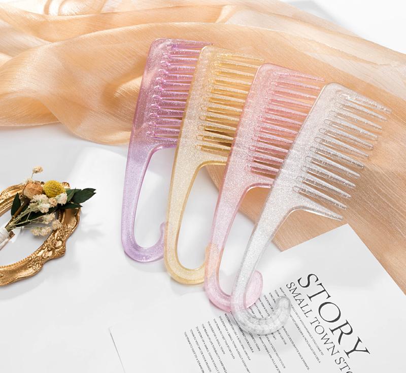 4pcs crystal plastic wide toothed comb hook handle toreduce hair loss hair salon dyeing styling brush Special for real hair wigs