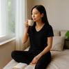 KICKEE Pajama Short Sleeve Top and Long Made with Viscose Soft and Women's Set, V-Neck Pants, (Bamboo-Derived) Material, Moisture-Wicking Breathable,