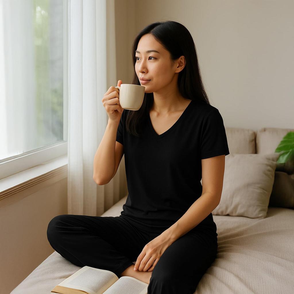 KICKEE Pajama Short Sleeve Top and Long Made with Viscose Soft and Women's Set, V-Neck Pants, (Bamboo-Derived) Material, Moisture-Wicking Breathable,