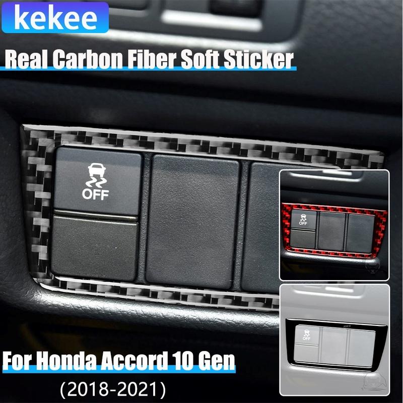 Real Carbon Fiber Car Accessories Dashboard Button Decorative Cover Soft Sticker For Honda Accord 10th Gen 2018