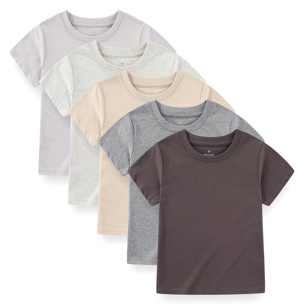 KIDDIEZOOM 5 Pcs Fashionable and Comfortable Short Sleeved T-shirt for Infants and Young Children, Boys and Girls, 100% Pure Cotton Newborn Clothing