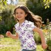 Meisjes V-hals Korte Mouw Bloemenprint T-shirt Casual Ruchemouw Shirt Lichtgewicht Ademend Zomer Topje voor Kinderen