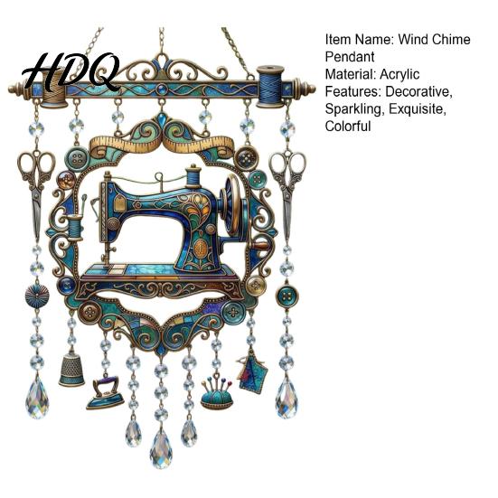 Indoor And Outdoor Hanging Ornament Vintage Sewing Machine Crystal Wind Chime Acrylic Suncatcher French Country Window Pendant Colorful Pendants for