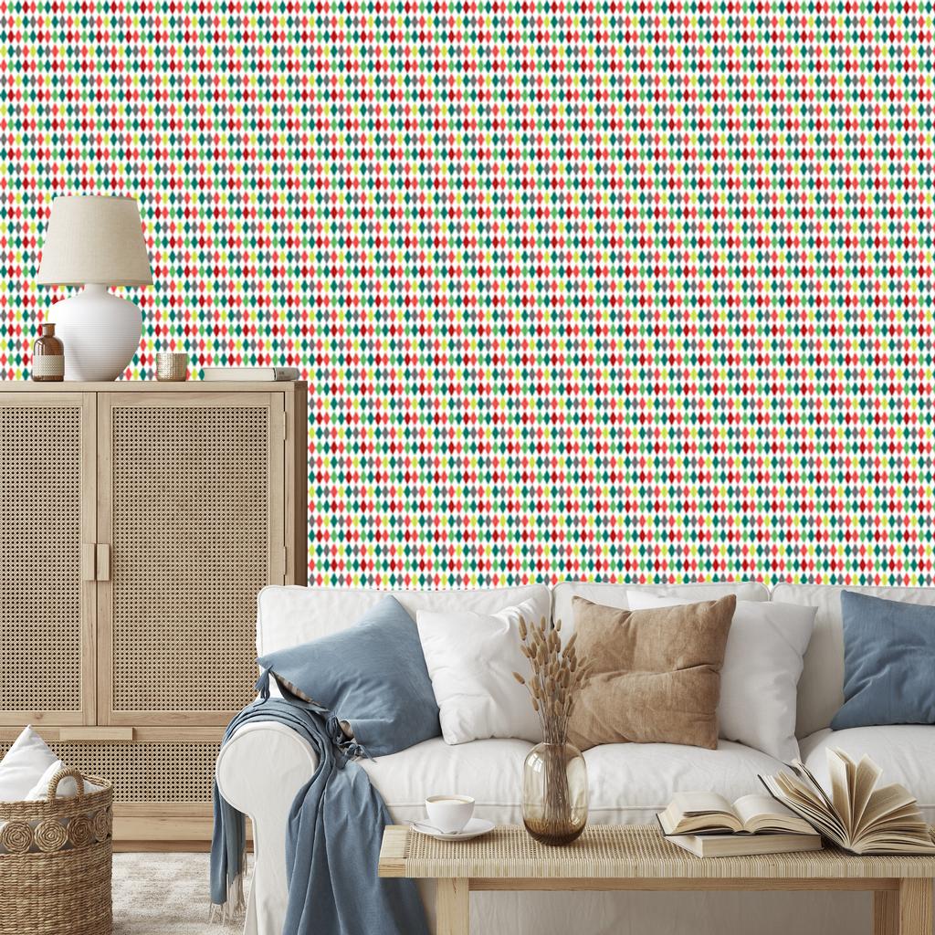 Wallpaper Argyle Diamonds Coral and Sea for Living Room and Bedroom 50x1000