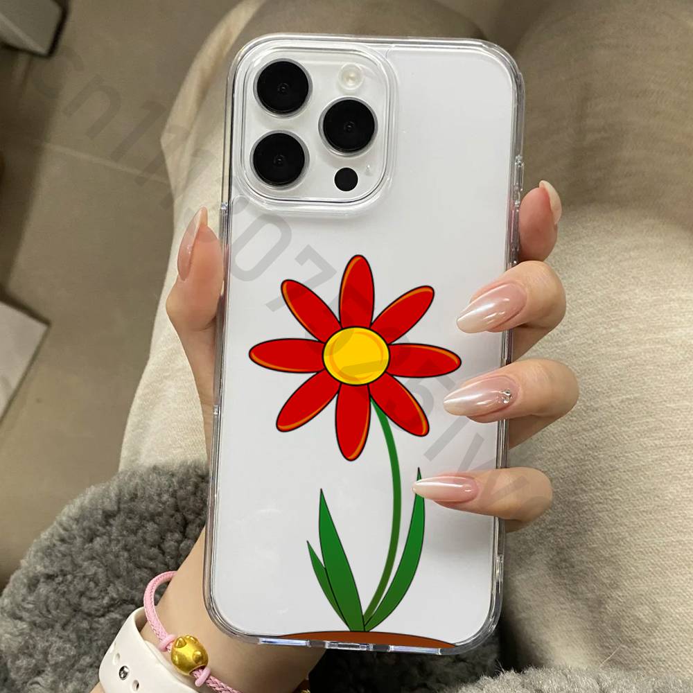 Flower Phone Case for iPhone 17 16 15 14 13 12 11 Pro Max Plus Air Mini 16E ProMax Transparent Case