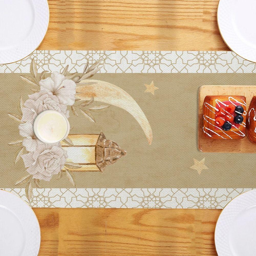 Vintage Ramadan Table Runner 2D Single Print Watercolor Flowers Ramadan Decorations Elegant Floral Floral Crescent Moon