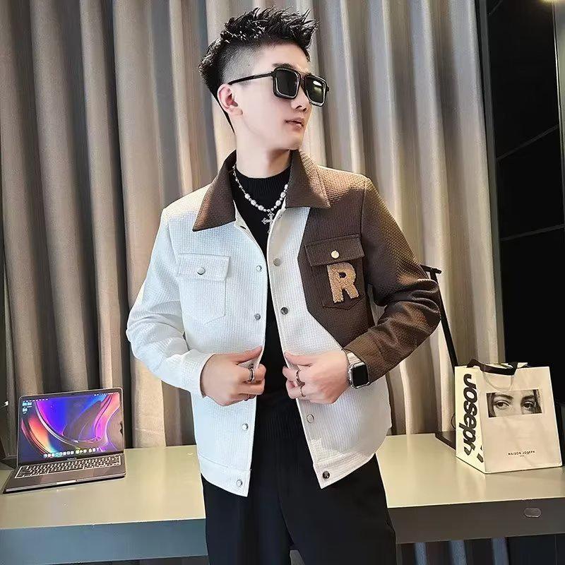 

2023 Men s Fashionable Color Block Autumn Jacket - Trendy British Style 3XL білий