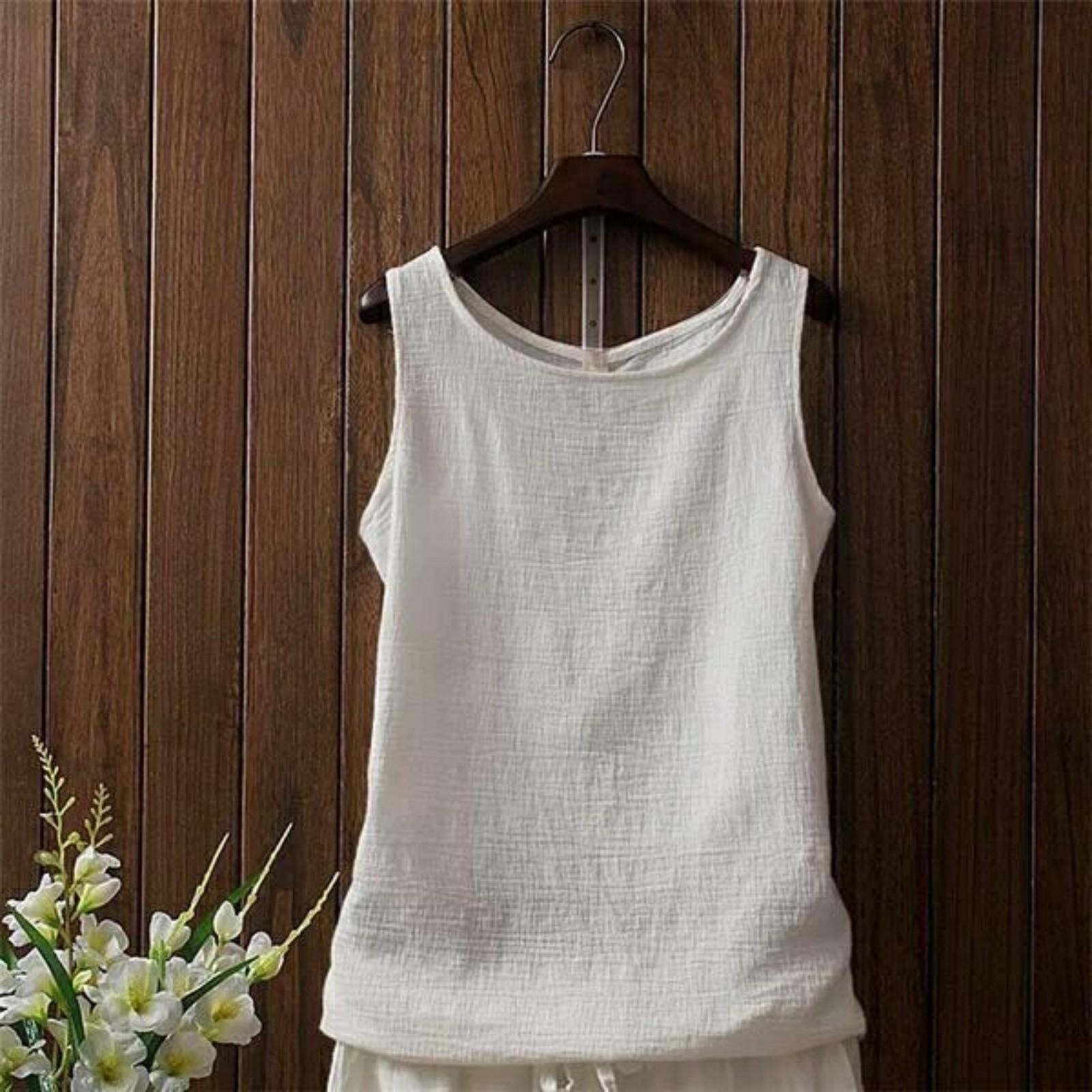 

Женская повседневная майка без рукавов с круглым вырезом, свободного кроя, из хлопка и льна XL белый