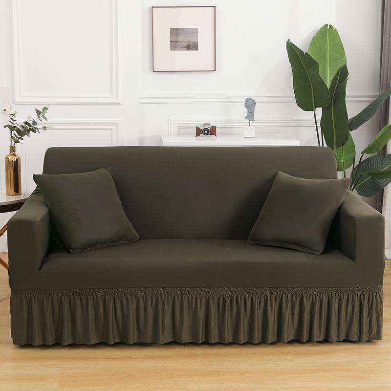 High Elastic Stretchable Cushion Couch Sofa Cover with Skirt Seersucker Sofa Slipcover Easy Fitted  Furniture Protector