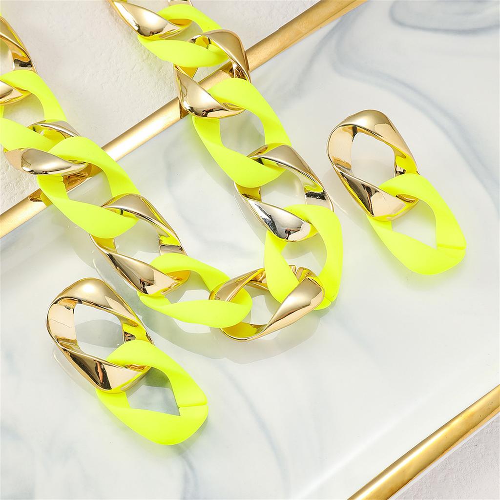 Splicing Necklace Colotful Jewelry Set Geometric Earrings and Necklace Set Resin and Alloy Texture Suitable for Women