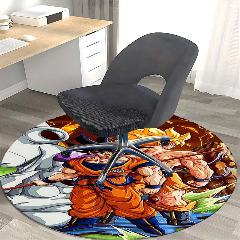 1 Stück Dragon Ball Z Goku & Vegeta Super Saiyan Runder Teppich - Anime Cartoon Design Stuhlmatte, Rutschfester Teppich für Büro, Heimdekoration, Wohnzimmer