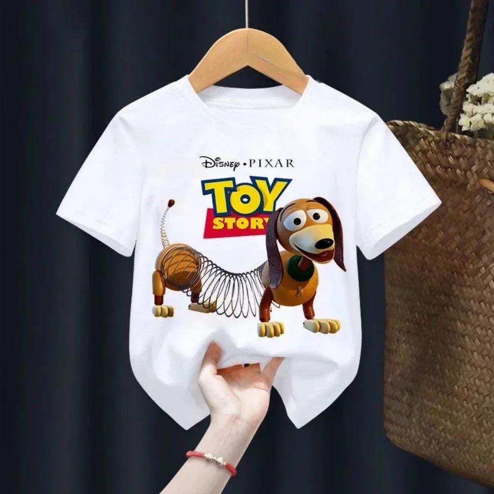 T-shirt Estiva Toy Story per Bambini Woody Buzz Lightyear Abbigliamento Kawaii Manica Corta Anime Cartone Animato Bambini Ragazzi Ragazze Maglietta Casual Top