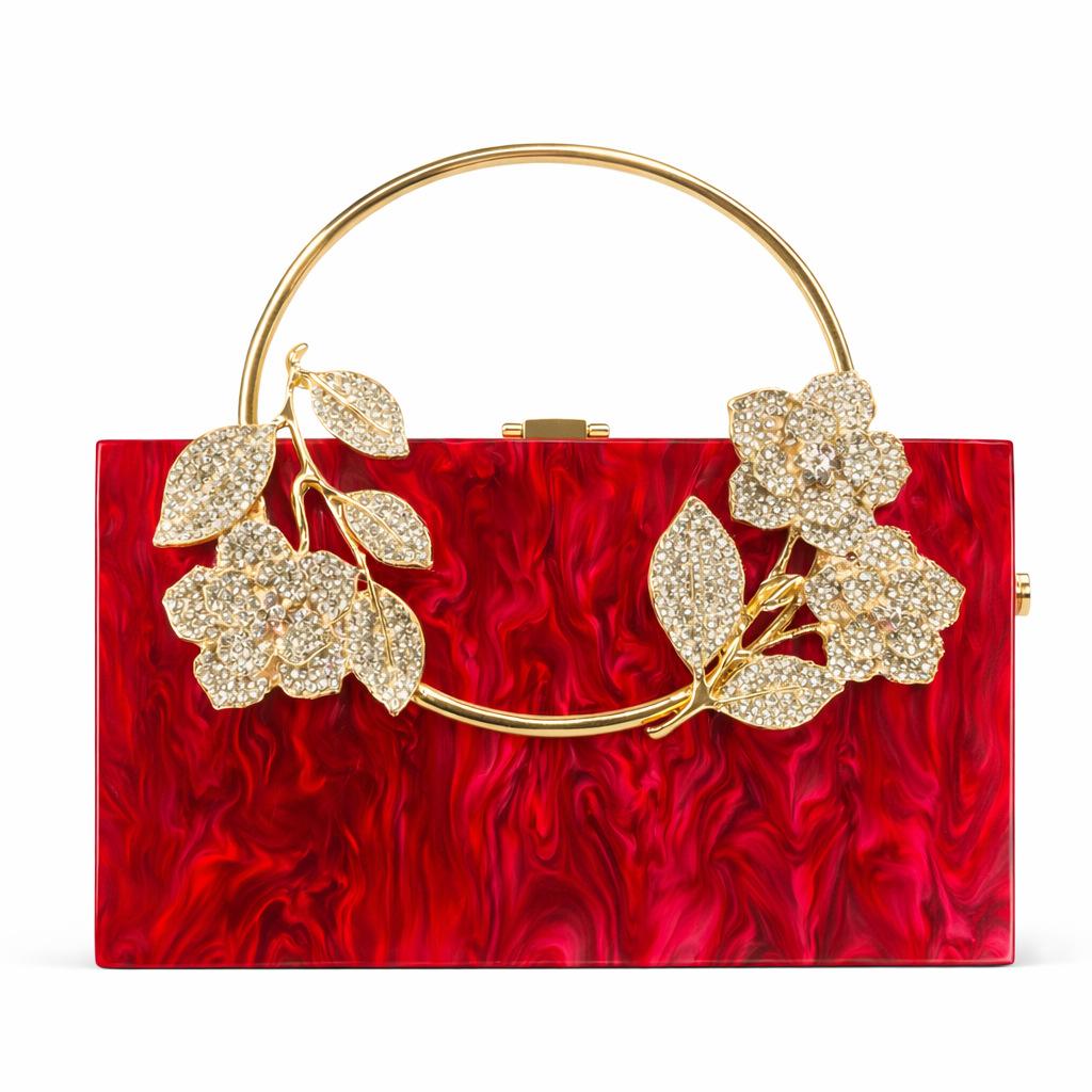 Ladies Flower Acrylic Dinner Bag Shoulder Oblique Span Wedding Banquet Clutch Bag Chain Bag красный
