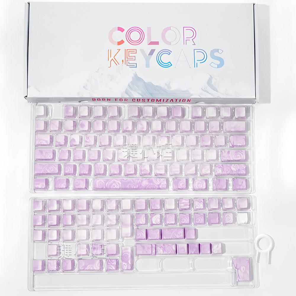 Purple Rose Coast Theme PBT Dye-Sub Keycaps, 131 Keys Side Engraved, Cherry Profile MX Compatible, Multi-Layout Mechanical Part