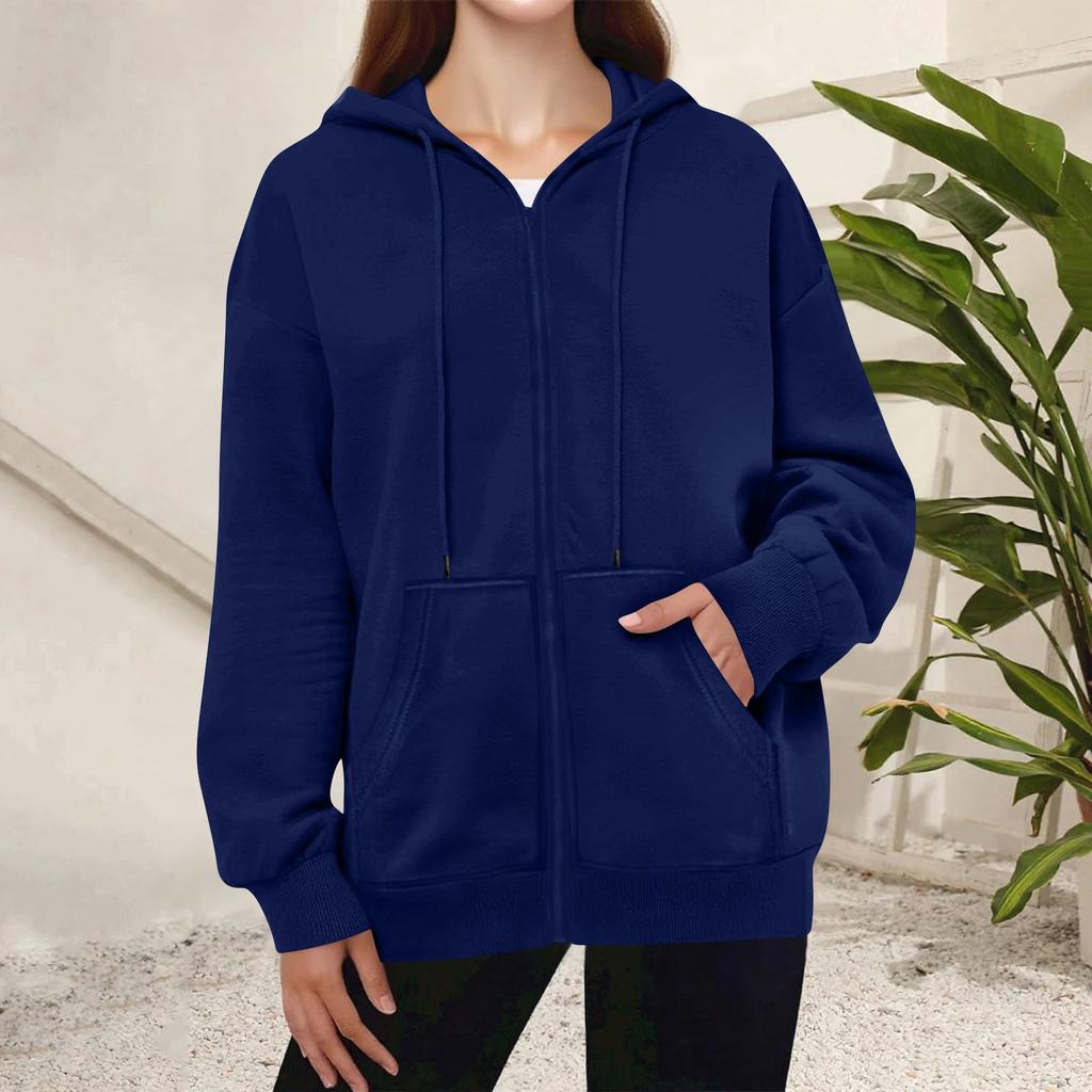 Cardigan con zip casual alla moda da donna con cappuccio e felpa colorata